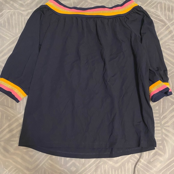 Trina Turk Beach Off The Shoulder Varsity 3/4 Sleeve Top in Navy Blue Womens M - Picture 4 of 4